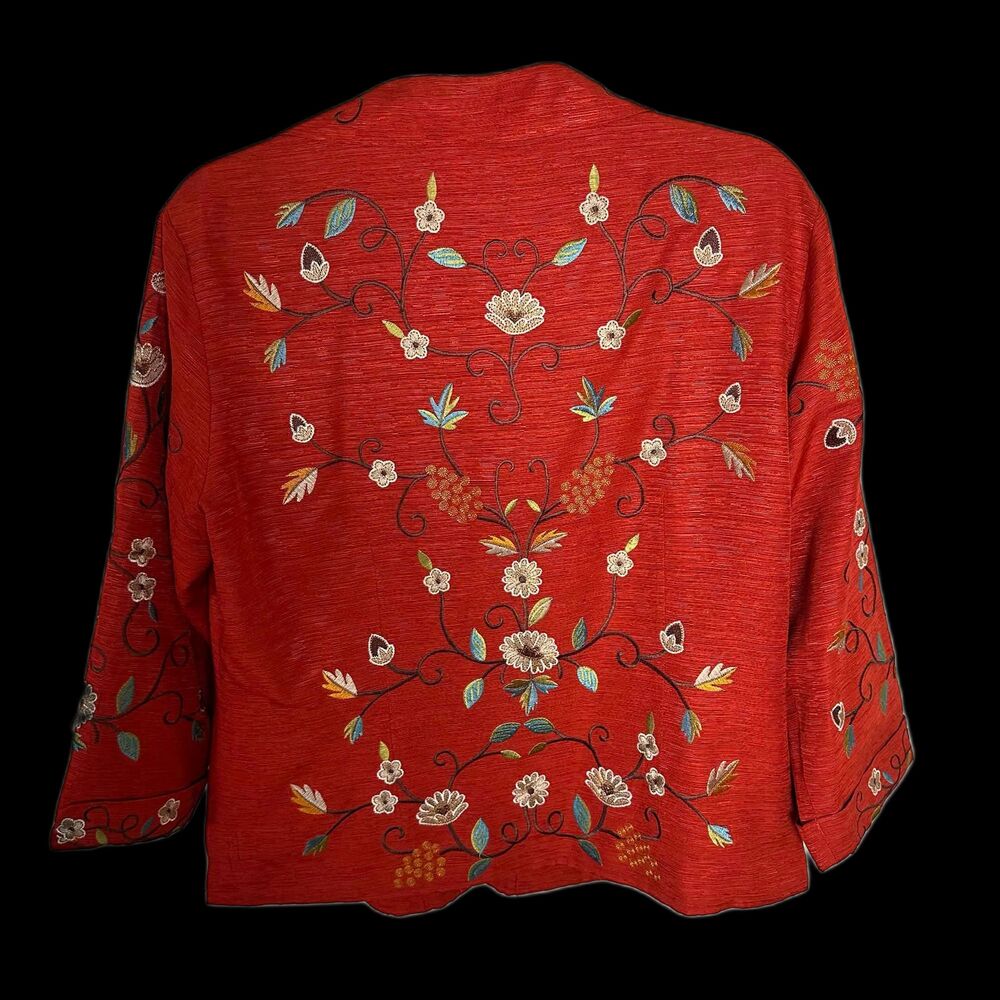Silkland Vintage 100% Silk Embroidered Floral Jacket Burnt Orange Terracotta L - Picture 2 of 6